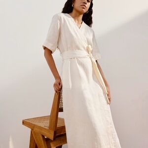 New Everlane Off White Bone Linen Wrap Dress XXL